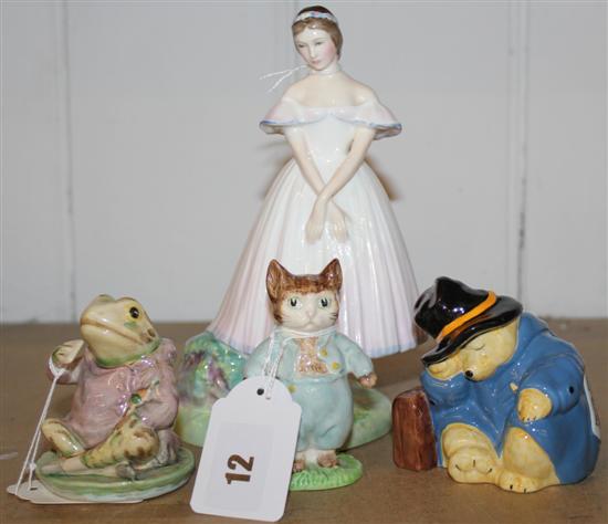 Doulton figure, La Sylphide, HN2138, Coalport Paddington, Beswick Tom Kitten & Jeremy Fisher (4)